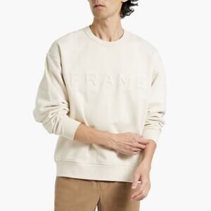 FRAME Logo-Embossed French Cotton-Terry Crewneck Sweatshirt in Ivory, Size Large